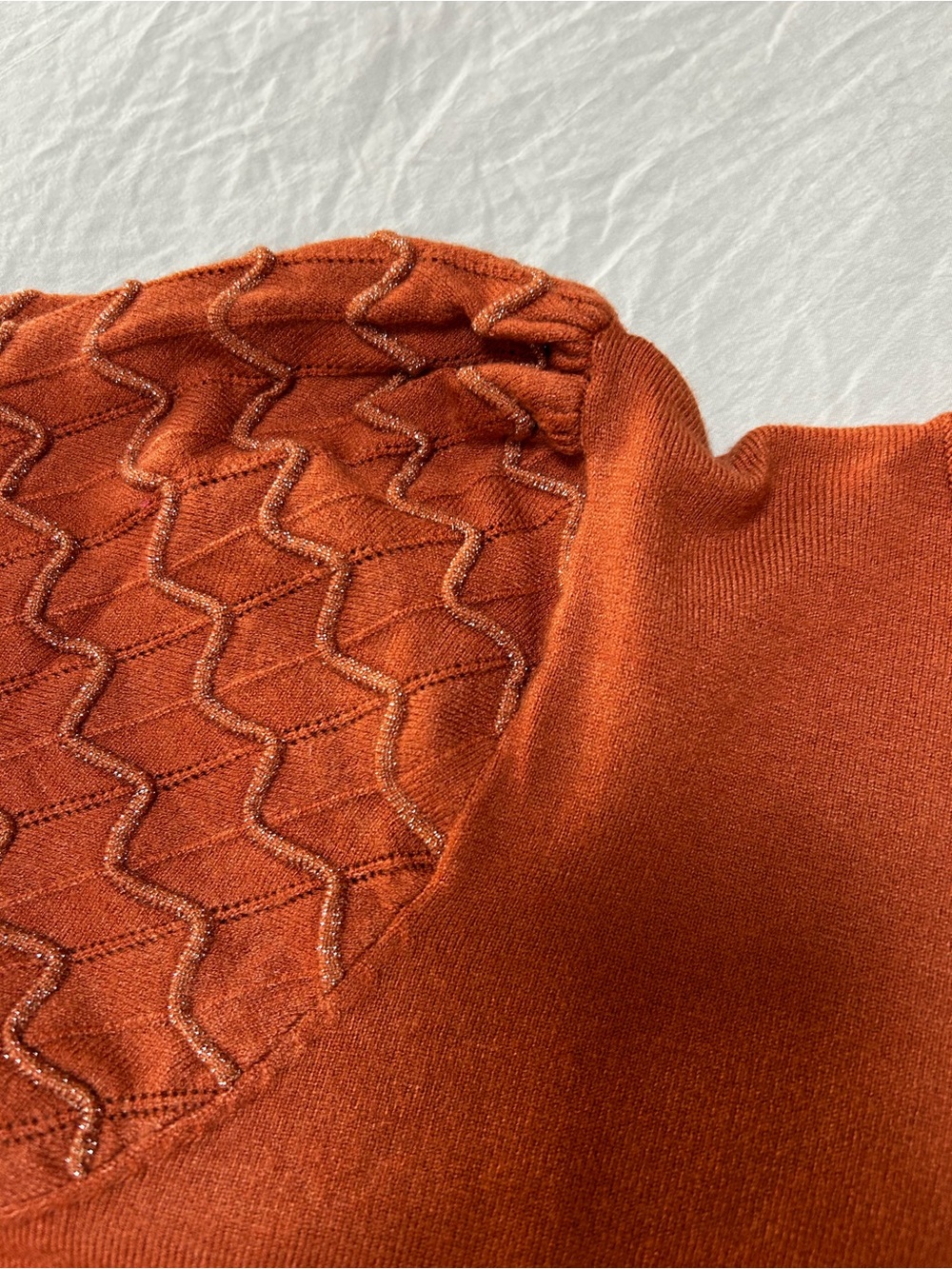 Puff-Sleeve Mock Neck Sweater in Rust - Picture 2 of 6